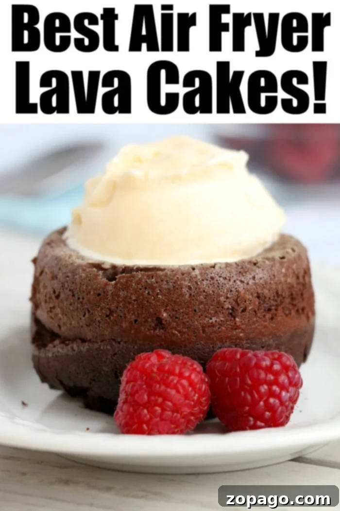 Chocolate Air fryer cake will become your new favorite dessert! Ooey gooey chocolate lava cake made in ramekins inside your Ninja Foodi or other brand. #airfryerrecipes #airfryerdessert #airfryercake #chocolatecake #lavacake #ninjafoodirecipes #ninjafoodi #foodi Air fryer cake, showing the rich, dark chocolate interior and golden brown exterior.