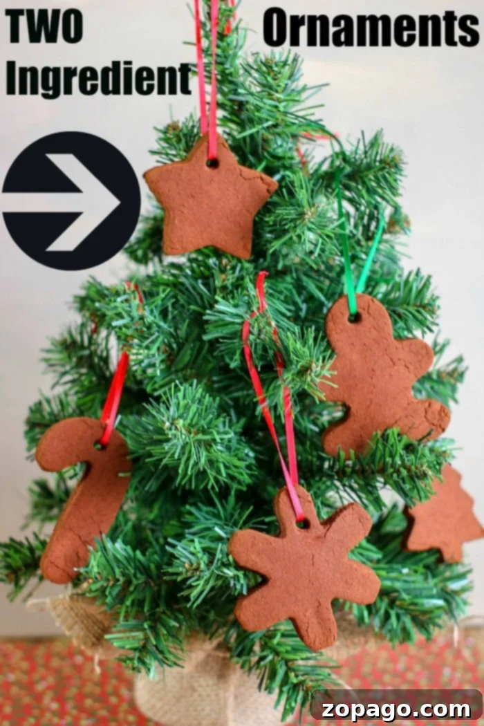 Simple Two Ingredient Cinnamon Decorations 6 A mini Christmas tree beautifully adorned with various DIY two-ingredient cinnamon ornaments, showcasing stars, hearts, and snowflakes, each with a rustic twine hanger.