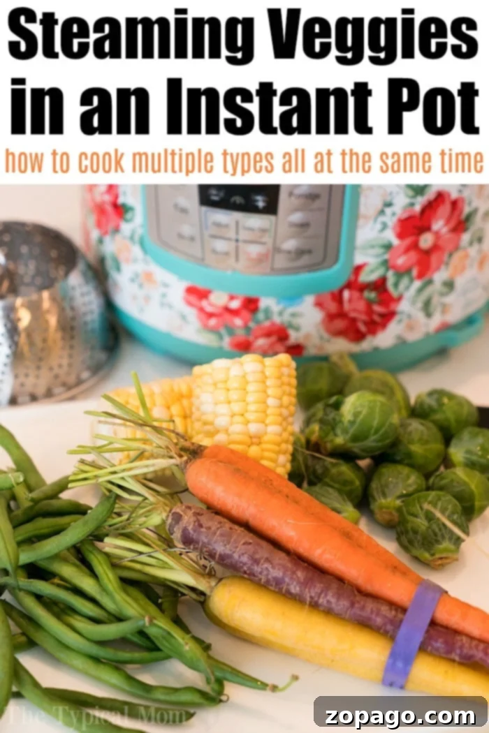 Instant Pot steamed vegetables are the perfect healthy side dish! Mixed veggies like corn, brussel sprouts, corn and green beans all cooked together! #instantpot #instantpotrecipes #instapot #mixedvegetables #pressurecookerecipes #thetypicalmom Instant Pot Steamed Vegetables