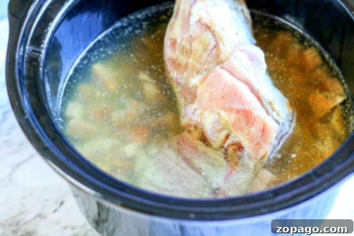 Set It and Forget It Black Eyed Peas 5 A hearty ham bone, a key ingredient for adding rich flavor to slow-cooked dishes like black eyed peas.