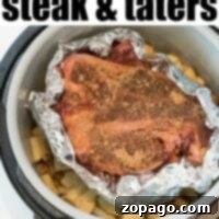 Perfect Ninja Foodi Steak and Creamy Mashed Potatoes 6 A perfectly cooked steak nestled among creamy mashed potatoes in a Ninja Foodi.