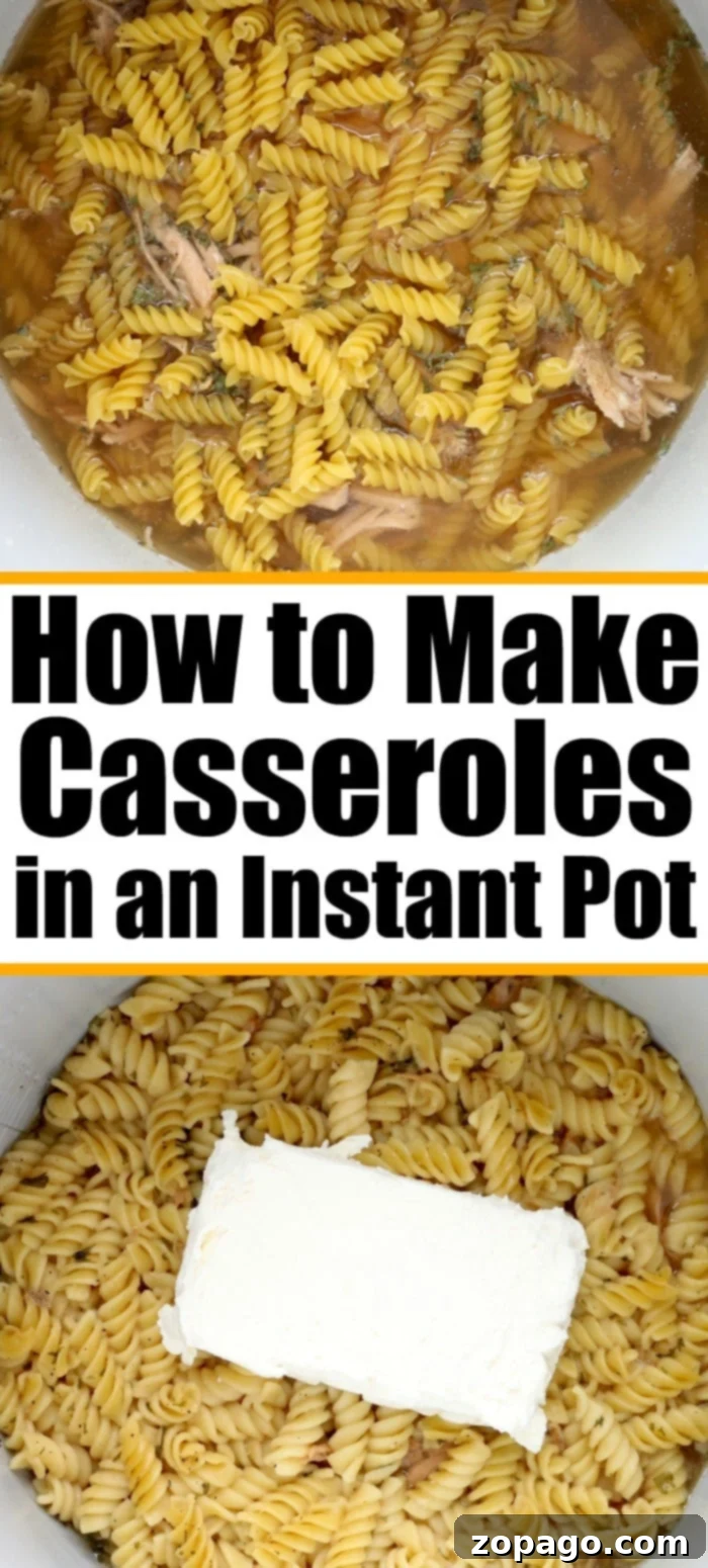 Making Instant Pot casseroles with chicken, pork or beef and pasta is amazing! Cooked in one pot, follow this method to make a ton of new meals. #instantpotcasserole #casserole #chickencasserole #instantpotrecipes #thetypicalmom Instant Pot pork casserole with pasta and creamy sauce