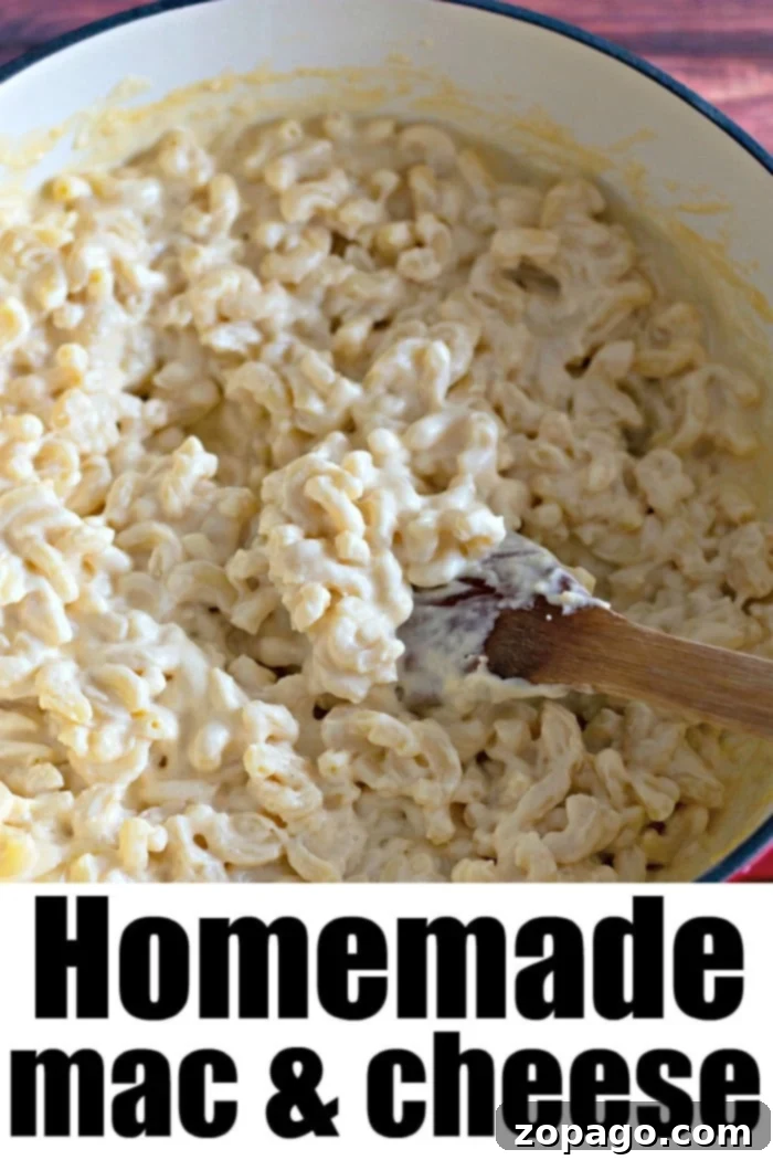 Easy homemade macaroni and cheese recipe here that your family and kids will go crazy over. From scratch but simple enough for the busiest moms to make too. Basic homemade macaroni and cheese recipe, showcasing its creamy texture.