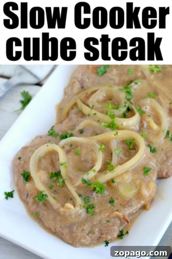 Tender Slow Cooker Cube Steak for an Easy Dinner How to cook tender cube steak in a slow cooker with creamy mushroom gravy.