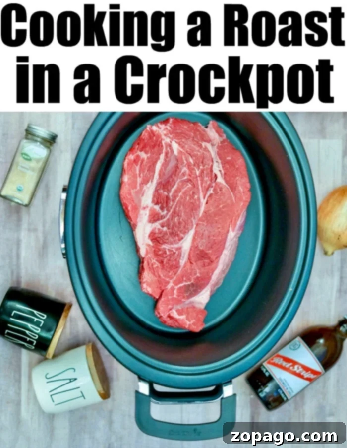 Crockpot roast with onion soup mix is fantastic. Want to make your beef tender and shredded with just forks? Here are simple instructions to do just that. #crockpotroast #roast #slowcookerroast #crockpot #crockpotrecipes Tender pot roast with onion soup mix, cooked to perfection in a Crockpot.