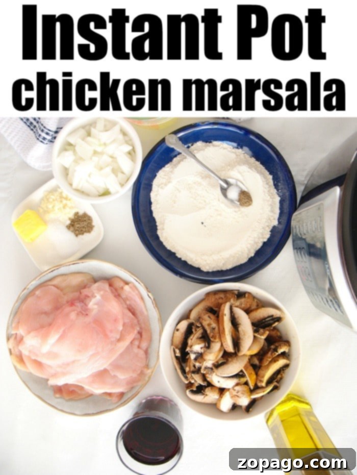 Close-up of Instant Pot Chicken Marsala, showcasing the rich mushroom gravy and perfectly cooked chicken.