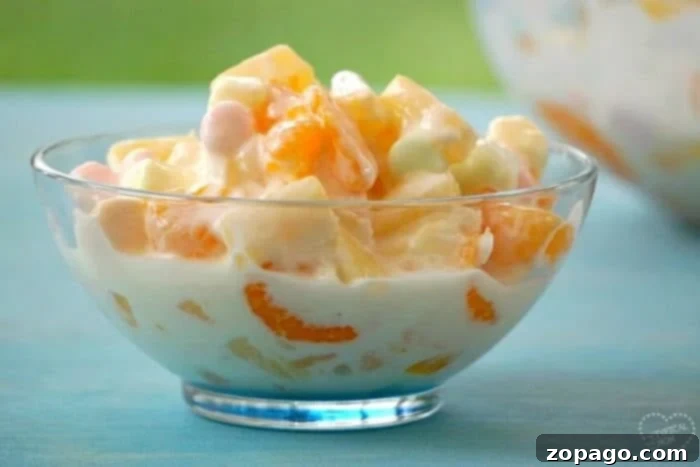 Easy ambrosia recipe for you that just takes a few ingredients and is really yummy. Dessert side dish with fruit and marshmallows our whole family loves. #ambrosia #salad #fruit #sidedish #marshmallow Ambrosia recipe with sour cream, fruit and marshmallows