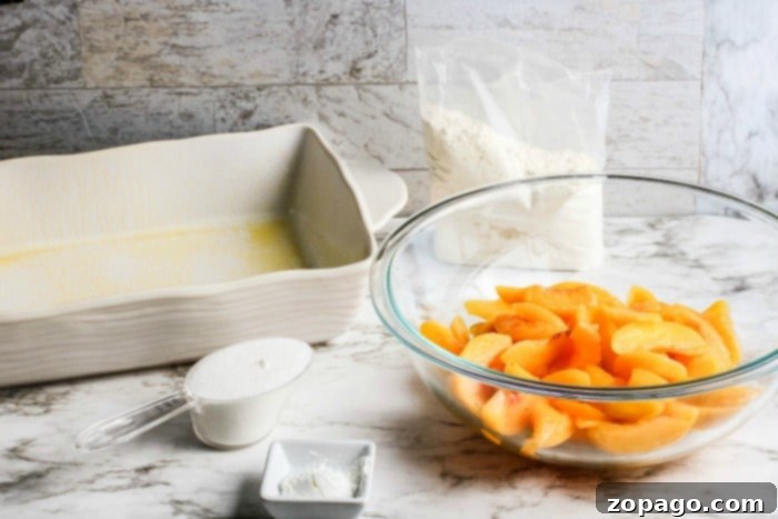 Effortless Fresh Peach Dump Cake 3 Preparing peach dump cake