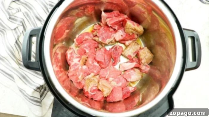 Effortless Instant Pot Beef Bourguignon 2 Succulent beef chunks ready for Instant Pot Bourguignon.