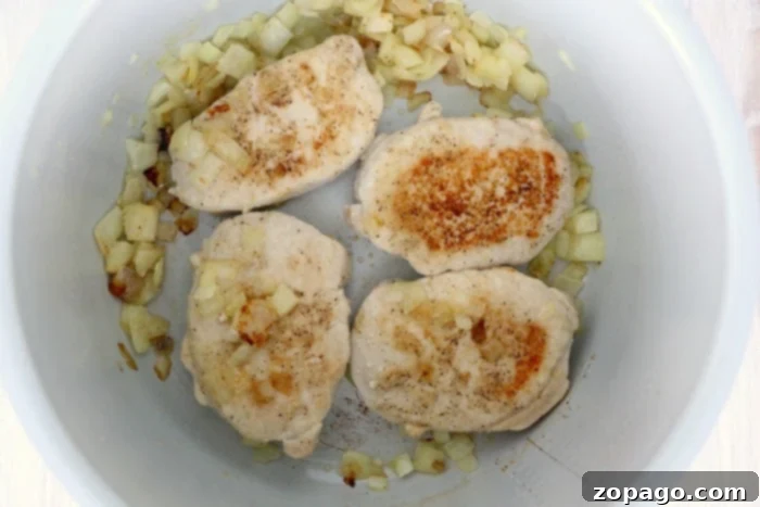 Ninja Foodi Pork Chops with Rice 4 Ninja Foodi pork chops, seasoned and ready for cooking