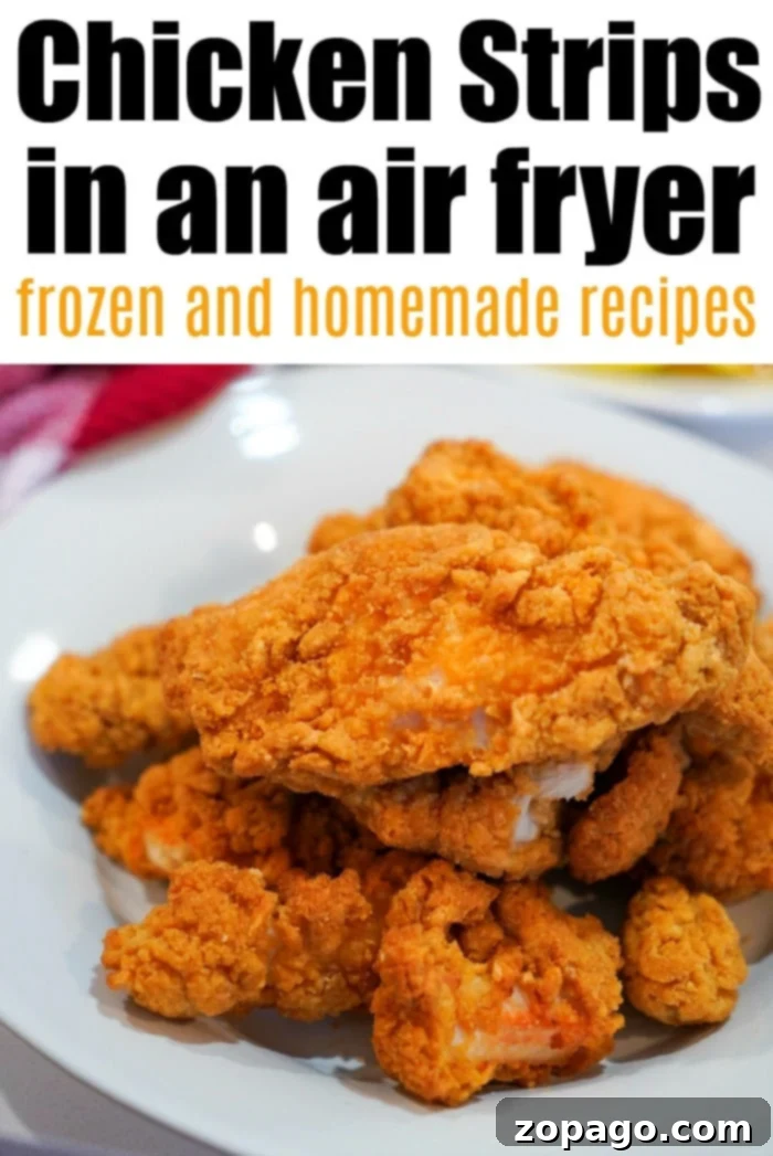Mastering Crispy Frozen Chicken Tenders in the Air Fryer A basket full of golden-brown, perfectly air-fried frozen chicken strips, ready to be served.