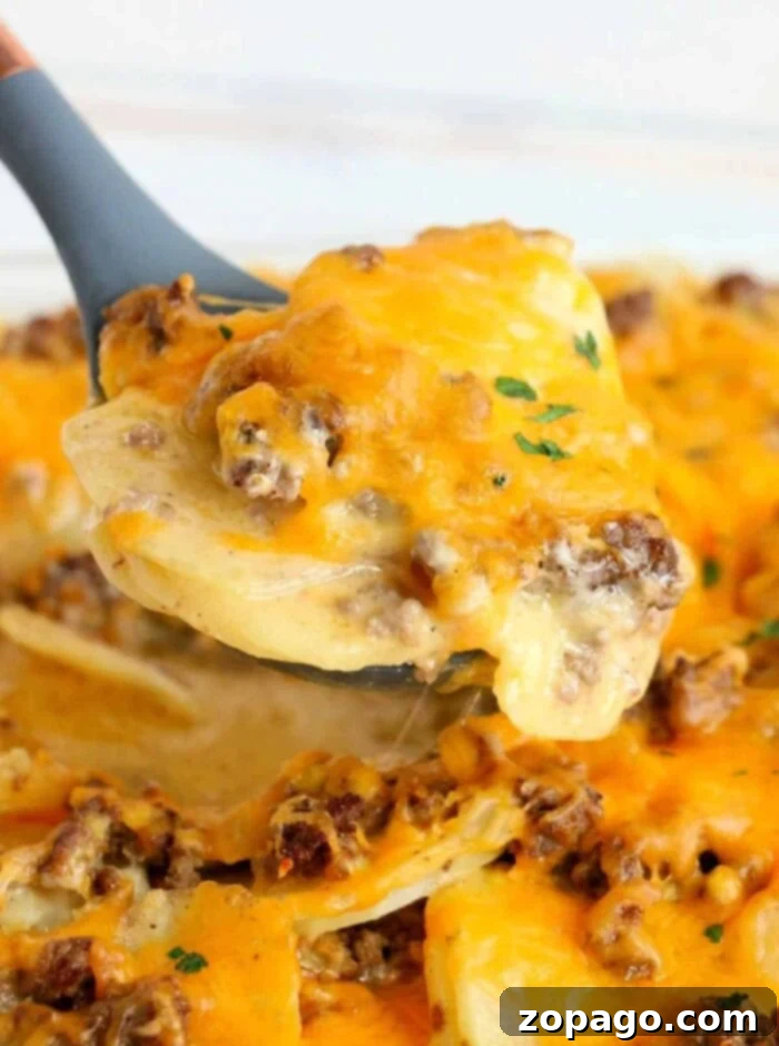 Hearty Ground Beef and Potato Bake 2 Cheesy ground beef casserole with potatoes - a perfect family meal