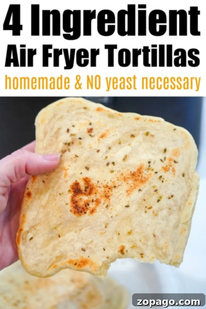 3 ingredient homemade air fryer tortillas require no yeast and take only about 20 minutes from start to finish. Great for soft tacos or quesadillas. air fryer tortillas