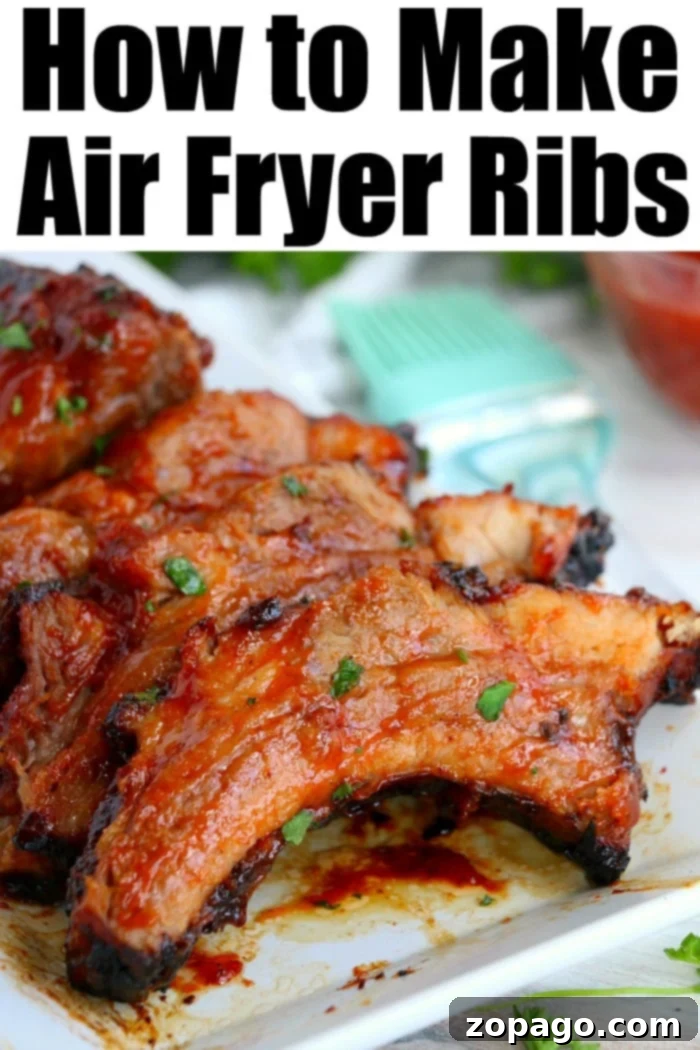 Ribs in Air Fryer recipe that makes your beef or pork ribs come out tender and full of flavor. Smother with barbecue sauce and dinner is done in no time. Perfectly cooked and sauced Ribs in Air Fryer, ready to be served.
