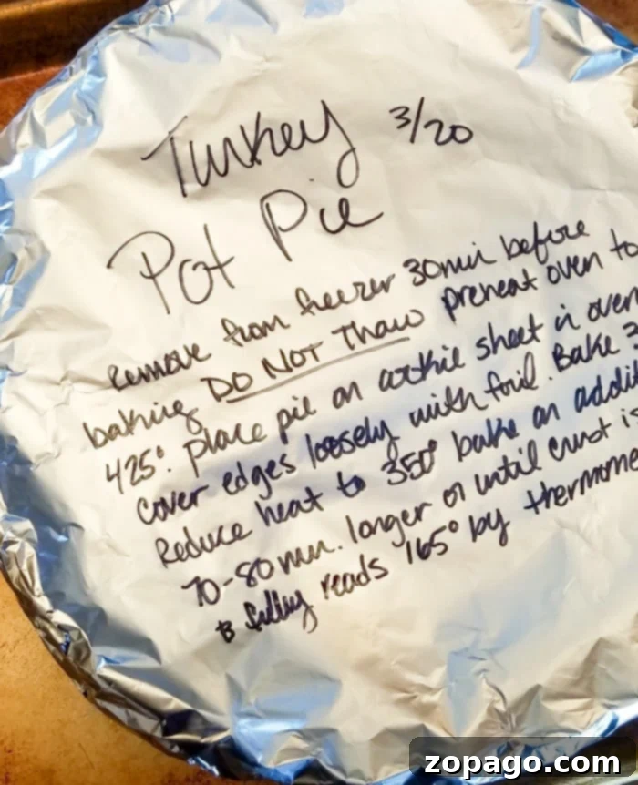 Homemade leftover turkey pot pie is easy and cheap to make homemade. You can use leftover chicken too! Make pot pie freezer meals and dinner will be set for weeks. A freshly baked frozen turkey pot pie, golden and steaming, ready to be enjoyed.
