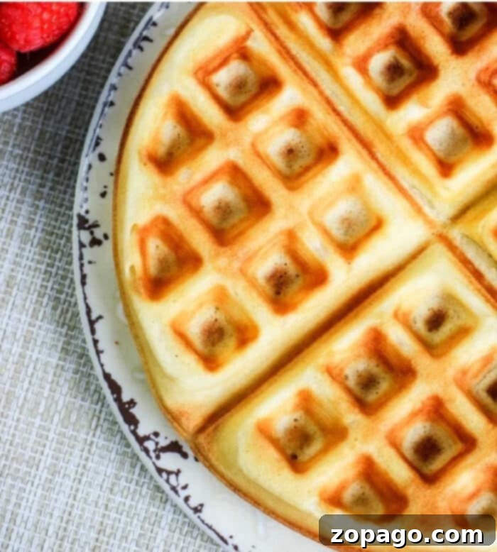 Whip Up Perfect Homemade Waffles 2 Perfectly golden and fluffy homemade waffles, ready to be served for breakfast.