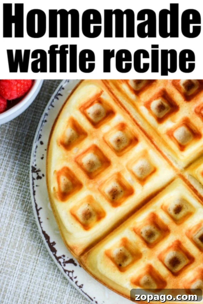 Whip Up Perfect Homemade Waffles 10 A large, beautifully cooked homemade waffle, showcasing its golden color and crispy texture.