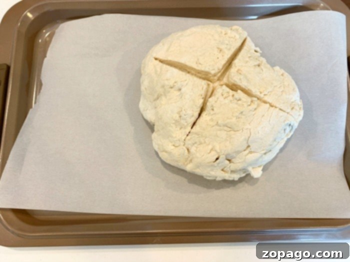 Effortless 3-Ingredient Bread 5 The simple no yeast bread dough after minimal kneading, shaped into a ball.