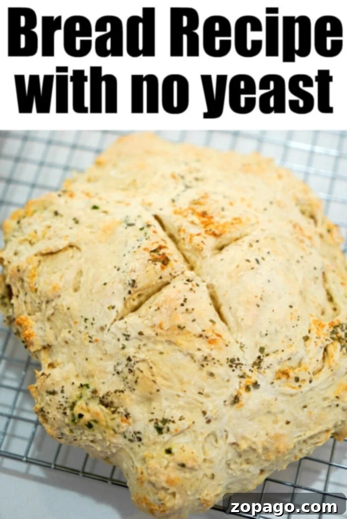 This easy bread recipe no yeast style turns out so good with just 4 ingredients! Add garlic salt, basil and oregano to give it an Italian flavor with pasta. no yeast white bread