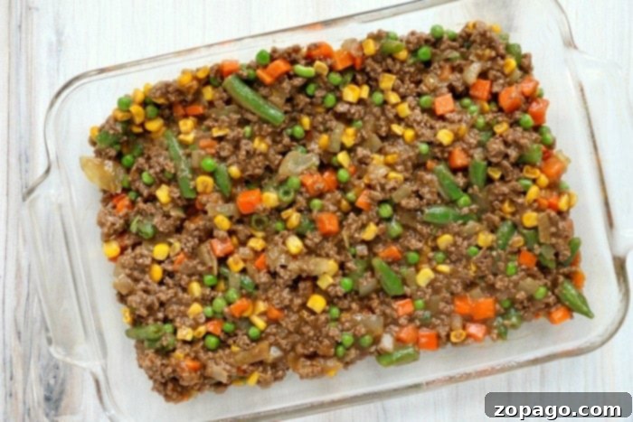 Cottage Pie 4 Shepherd's Pie with Ground Beef, a comforting meal with a golden potato crust and rich filling.