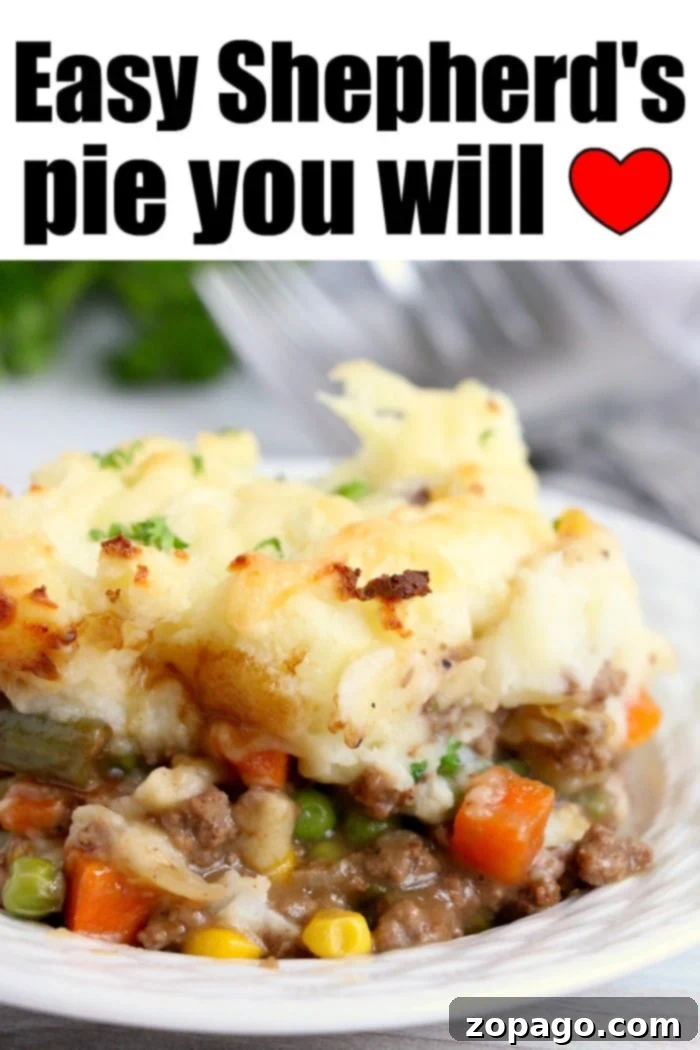 Comforting Shepherd's Pie with ground beef & frozen vegetables, ideal for family meals. Easy Shepherd's Pie recipe with ground beef and frozen vegetables, perfect for a cozy dinner.