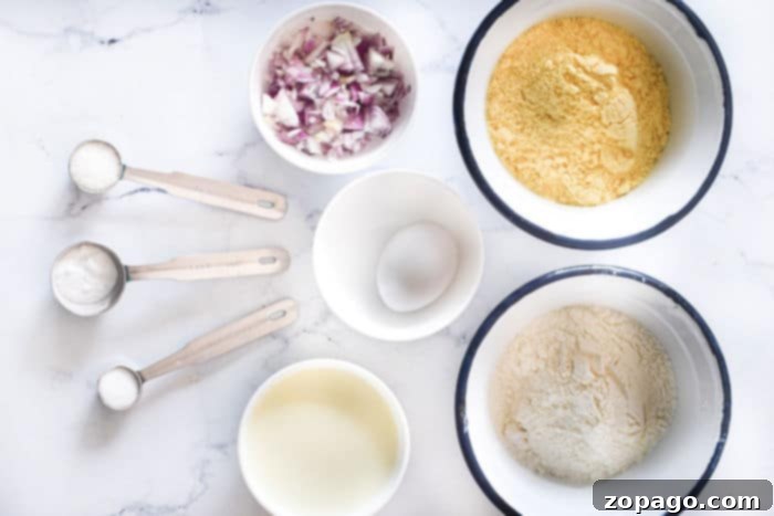 Crispy Air Fryer Hush Puppies 4 Ingredients laid out for making delicious homemade hush puppies
