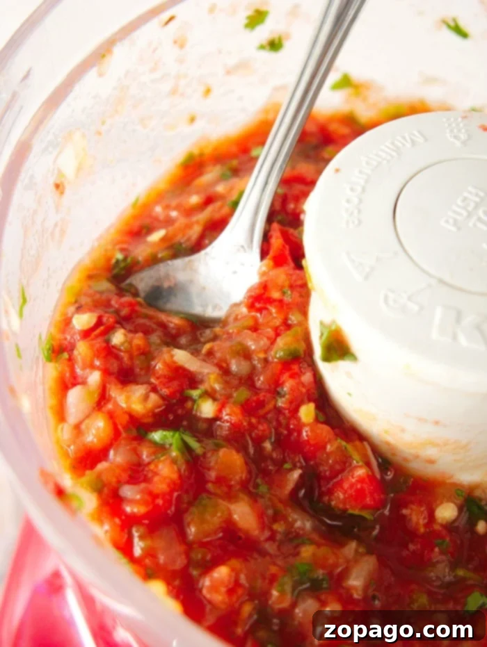 Air Fryer Roasted Tomatoes 10 A bowl of fresh, homemade salsa made with air fryer roasted tomatoes, garnished with cilantro.
