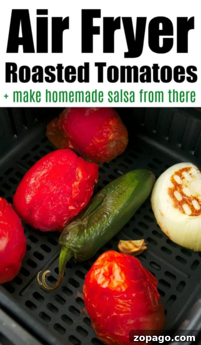 Air Fryer Roasted Tomatoes 9 Close-up of air fryer roasted tomatoes with a focus on their perfectly charred skins.