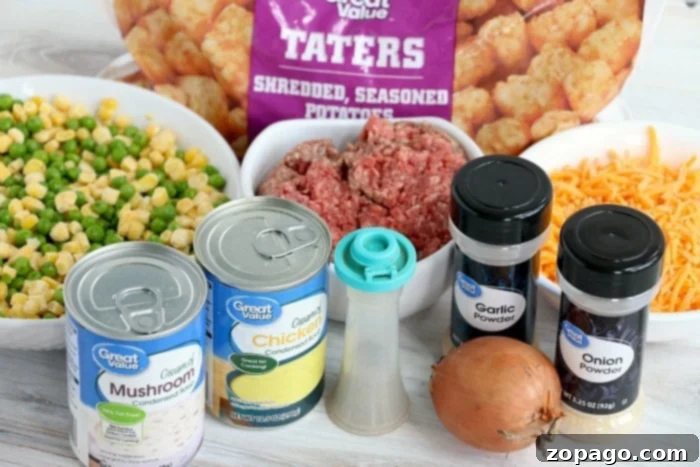 Hearty Ground Beef Tater Tot Casserole 3 potato tot casserole with ground beef