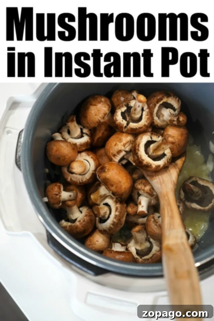 Perfect Instant Pot Mushrooms 6 Instant Pot mushrooms with a golden brown color and tender texture