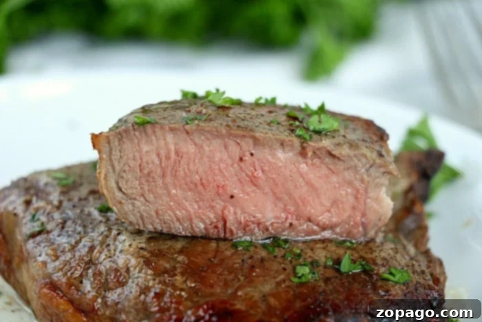 Air Fryer Frozen Steak: Cooked to Perfection 5 A perfectly seared and cooked steak from the air fryer, showcasing a beautiful crust and juicy interior.