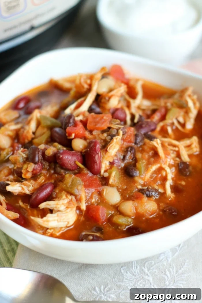 Hearty Instant Pot Chicken Chili 8 White Bean Chicken Chili Instant Pot recipe ready to be served