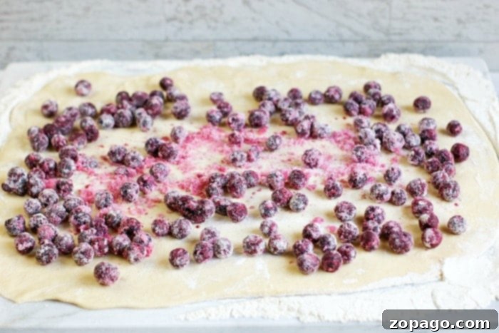 Huckleberry Delights 9 Unbaked huckleberry sweet rolls arranged neatly in a baking pan, poised for their final rise before baking.