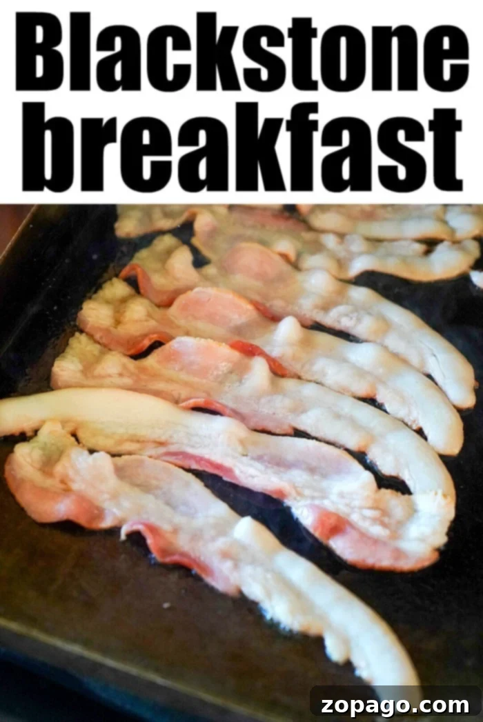 Blackstone 22-Inch Griddle 7 blackstone bacon and eggs cooking on a griddle
