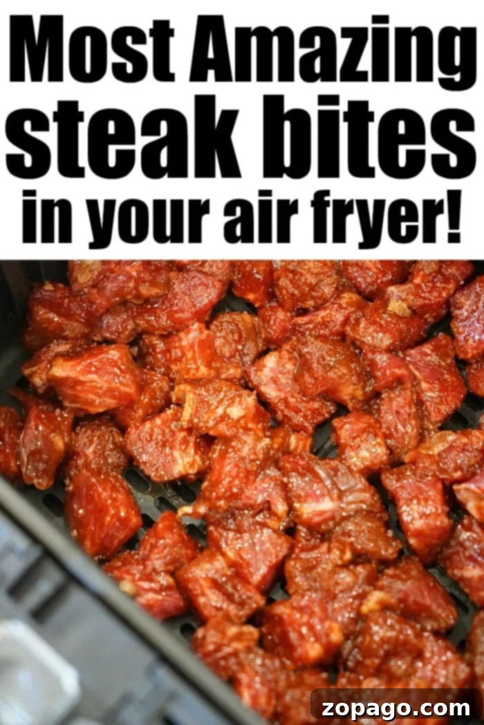 Easy Air Fryer Steak Bites 6 steak in an air fryer
