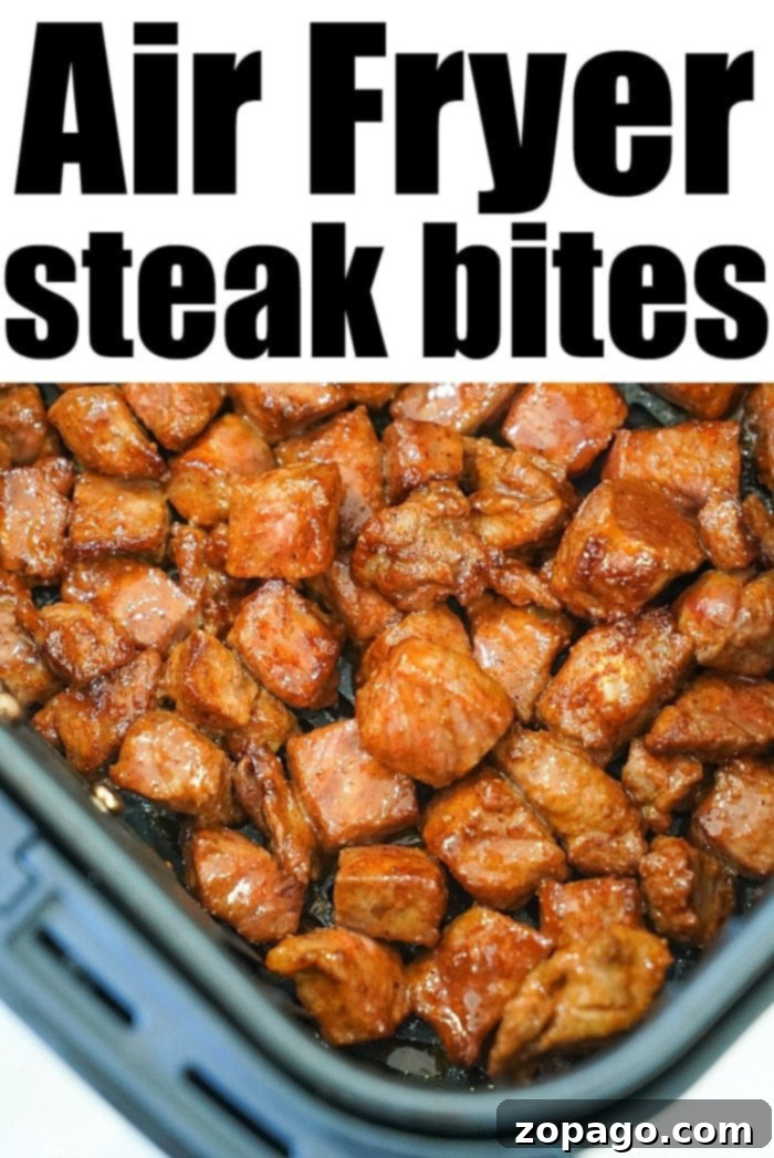 Succulent Air Fryer Steak Bites 8 A vibrant platter of juicy air fryer steak bites, seasoned to perfection and ready to be enjoyed.