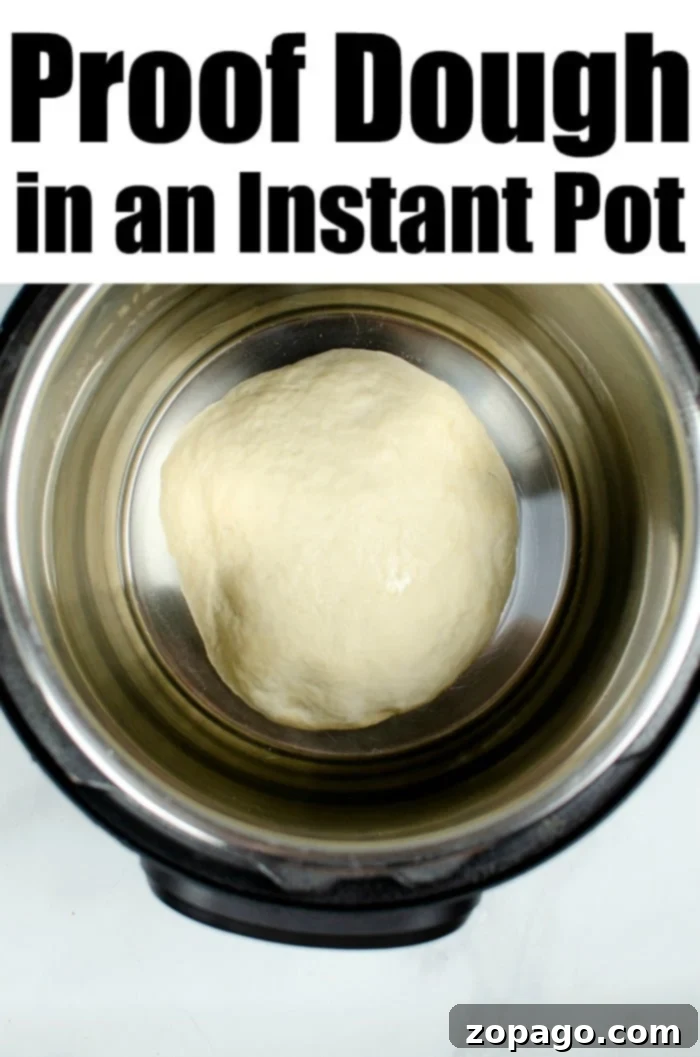 Unlock the Secret to Perfectly Proofed Dough 2 Dough ball inside an Instant Pot with text reading How to Proof Dough in an Instant Pot above.