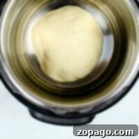 Unlock the Secret to Perfectly Proofed Dough 4 A ball of dough rests in a metal pot on a light background, showcasing the ideal setup for those learning how to proof dough in an Instant Pot.