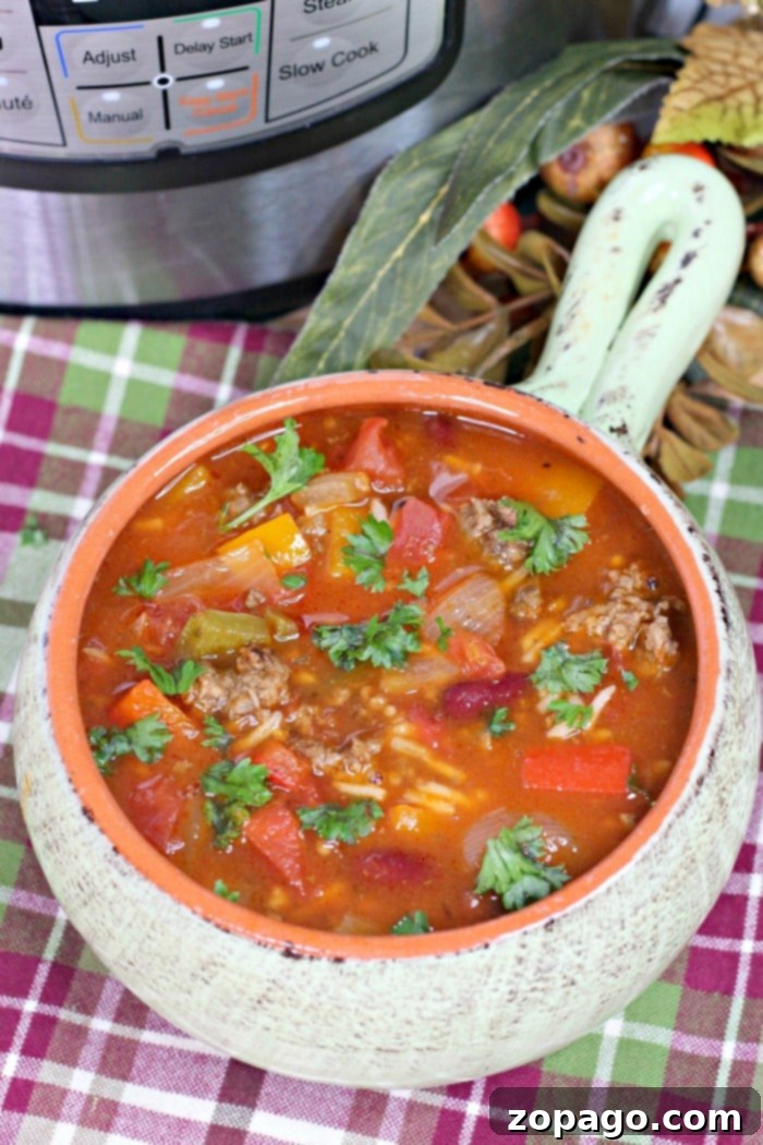 Hearty Instant Pot Stuffed Pepper Soup 7 Instant Pot Stuffed Pepper Soup ready to be served