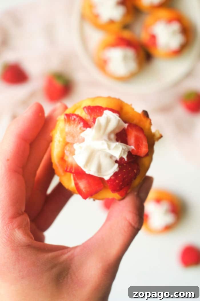 Mini Cheesecakes 2 Delicious mini cheesecakes in muffin tins, topped with fresh berries, ready to be enjoyed as a perfect quick dessert.
