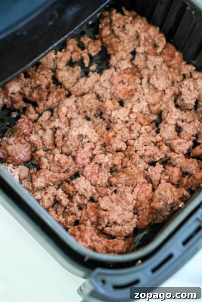 Perfect Air Fryer Ground Beef 2 Crispy air fryer ground beef, perfectly browned and ready for your favorite recipes.