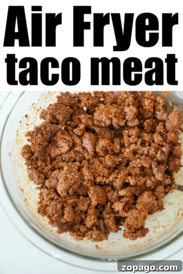 Crispy Air Fryer Ground Beef 9 Delicious air fryer taco meat, seasoned and ready to be served, showing its perfectly browned texture.
