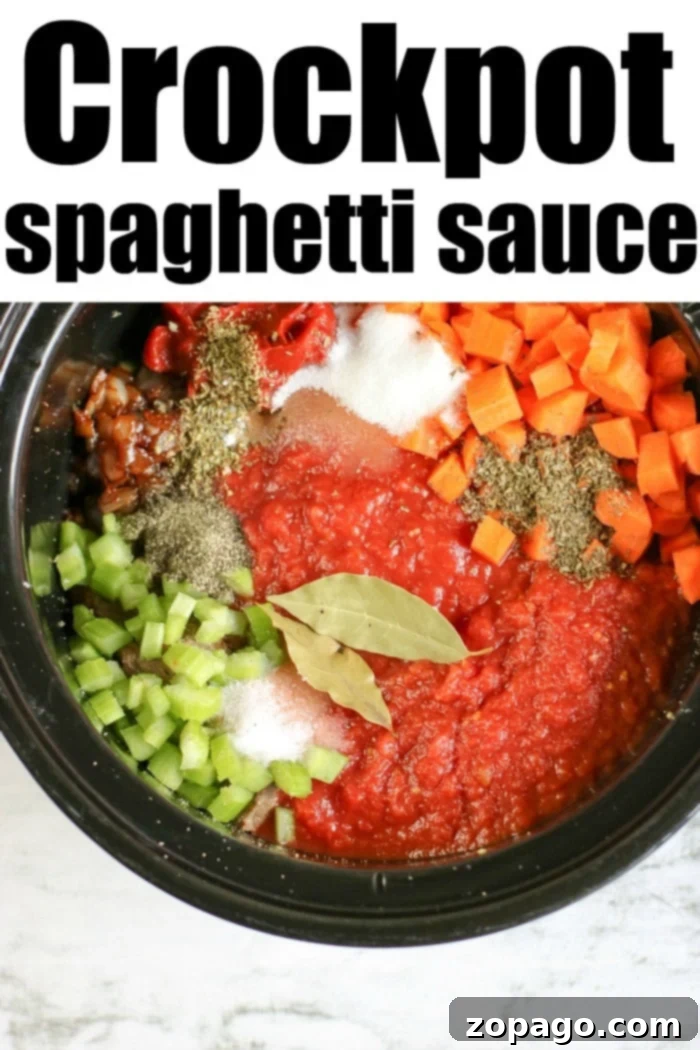 Easy Slow Cooker Spaghetti Sauce 5 A ladle serving slow cooker spaghetti sauce with shredded beef into a bowl, showcasing its rich texture.