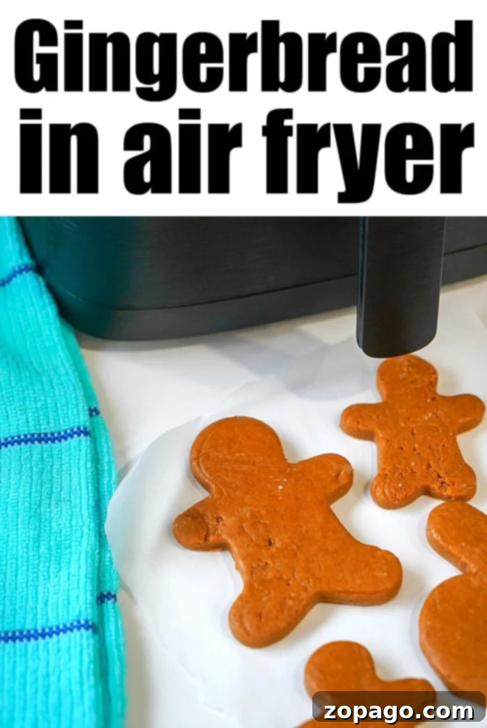 Air Fryer Gingerbread Cookies from Cake Mix 7 Close-up of a perfectly baked gingerbread man cookie, showcasing its golden-brown color and slightly cracked surface.