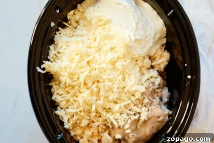 Crockpot Homestyle Cheesy Potato Bake 5 Close-up of a serving of crockpot cheesy potatoes, golden brown and bubbling.