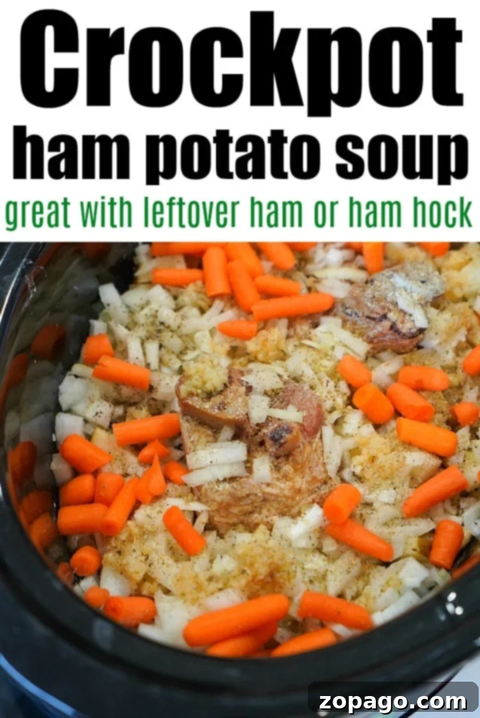 Hearty Slow Cooker Ham & Potato Chowder 7 Close-up of a bowl of crockpot ham and potato soup