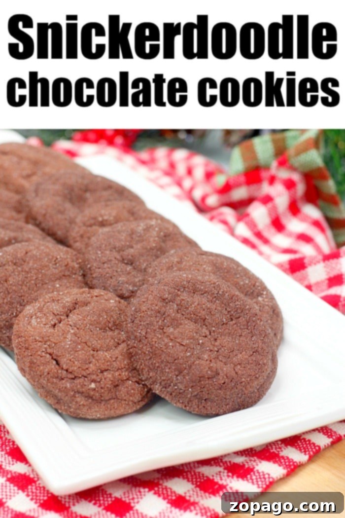 Effortless Snickerdoodle Hot Chocolate Cookies 5 A stack of freshly baked Snickerdoodle Hot Chocolate cookies, coated in cinnamon sugar, sitting on a cooling rack.