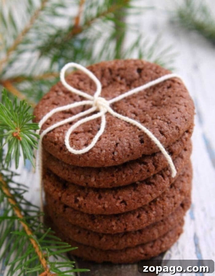 Effortless Snickerdoodle Hot Chocolate Cookies 6 A close-up view of a stack of chocolate snickerdoodle cookies, featuring their soft, crinkled texture and rich cocoa color, dusted with cinnamon sugar.