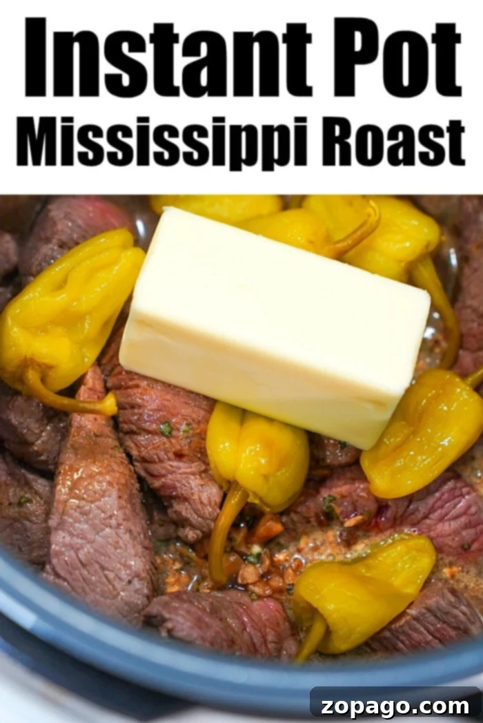 Instant Pot Mississippi Roast 5 Shredded pressure cooker Mississippi Roast served in a bowl