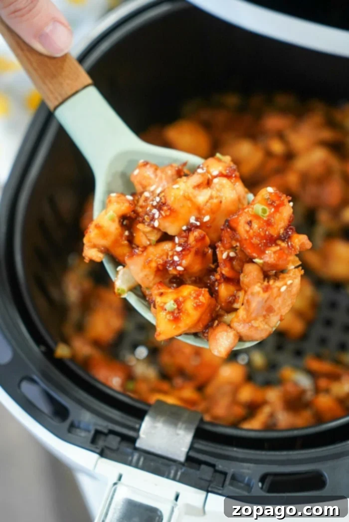 Sticky Sweet Air Fryer Teriyaki Chicken 9 Cooked air fryer teriyaki chicken in the basket